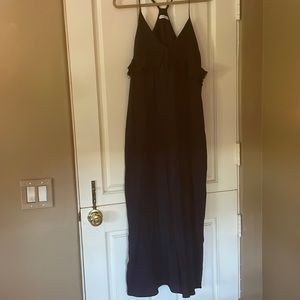 Stark maxi navy blue cotton dress. Has short side slits with halter back.